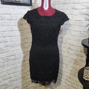 Lulus SZ L Black Lace Lined Dress Open Back